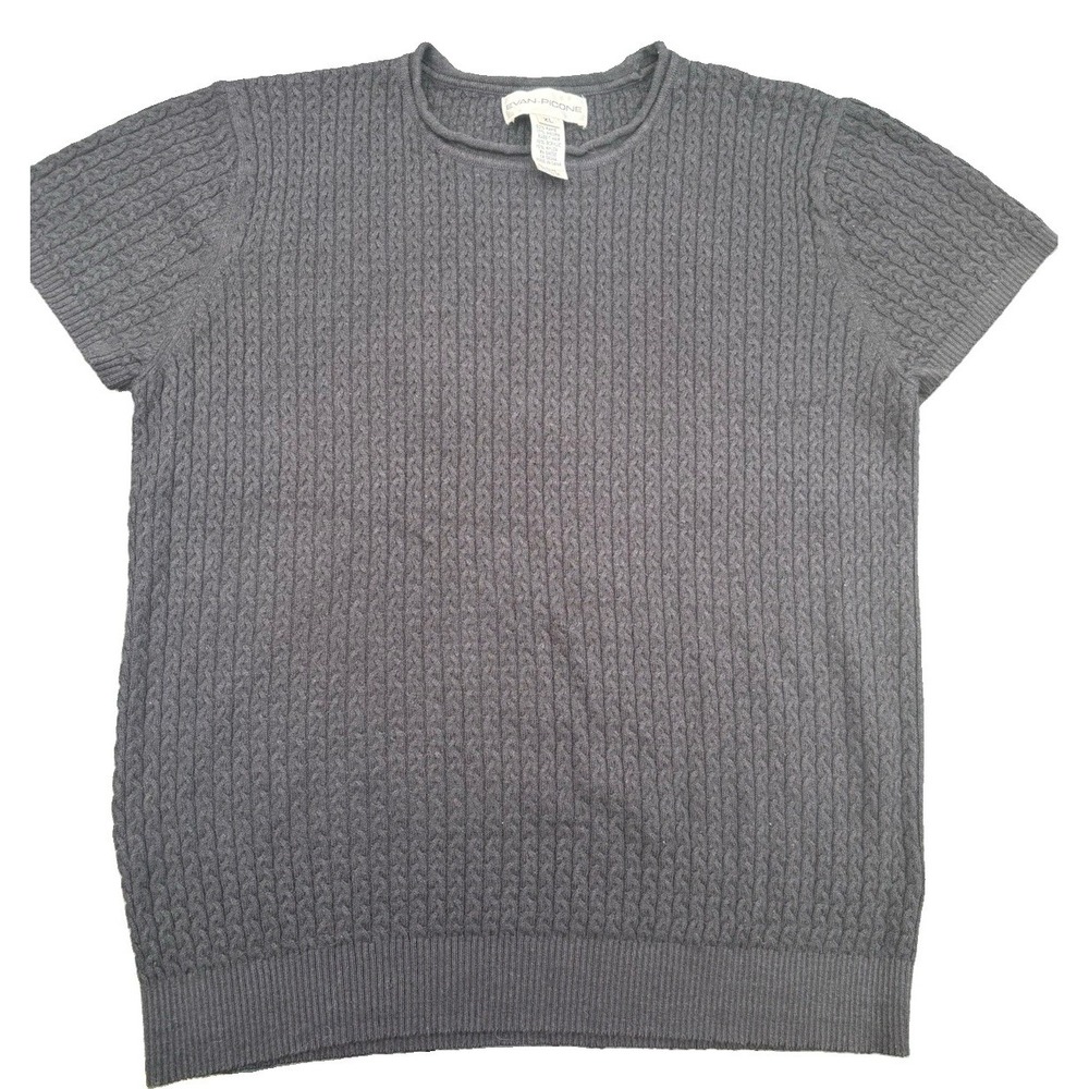 Vintage Evan Picone Sweater Womens Black Sz XL Short Sleeve Knit Ramie Angora - Picture 1 of 3